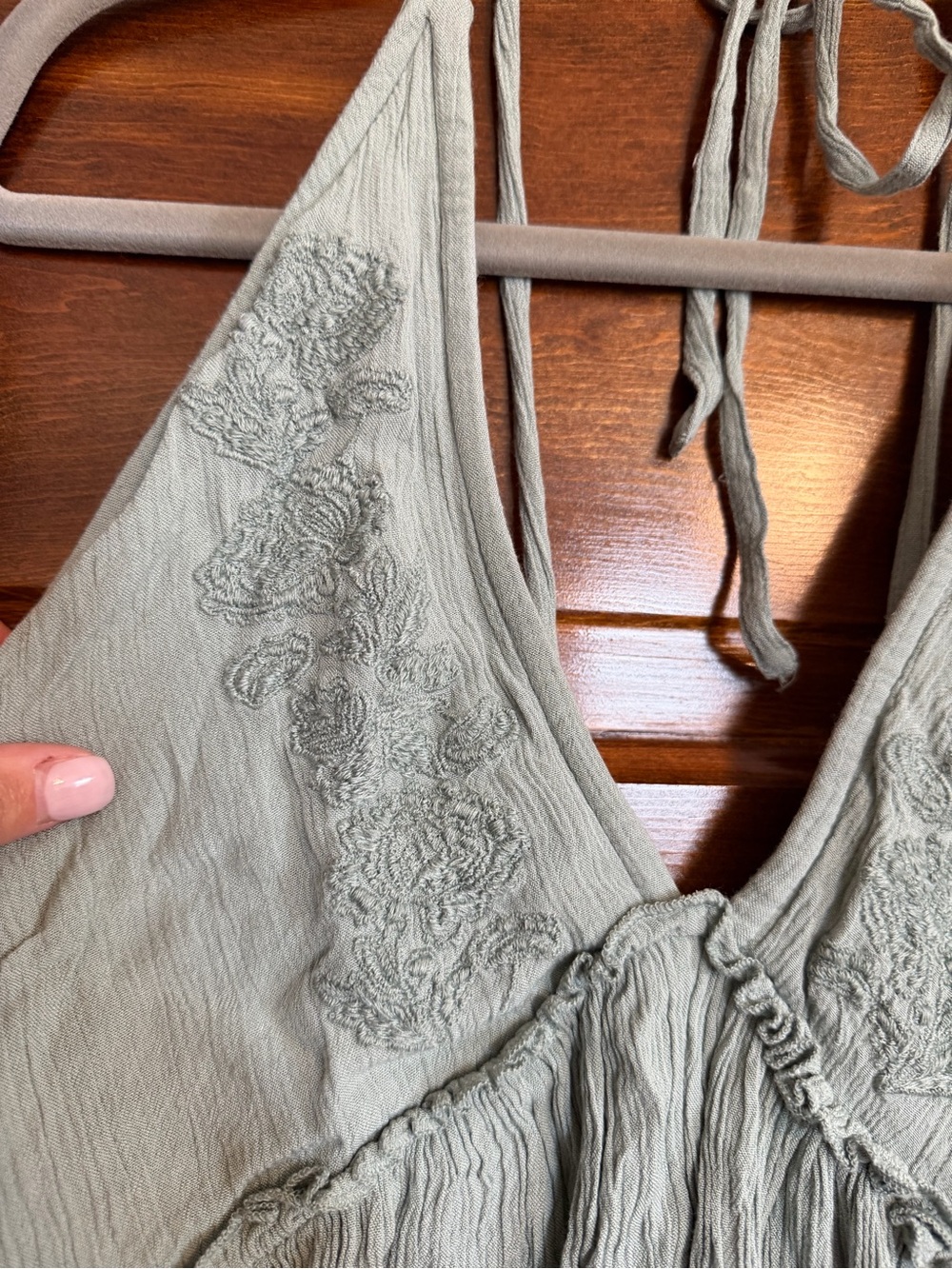 O'Neill Sage Green Smocked Halter Tank - Picture 3 of 4